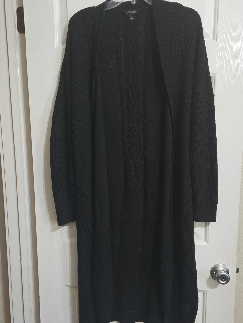 Simply Vera Vera Wang Black Long Open-Front Cable-Panel Cardigan